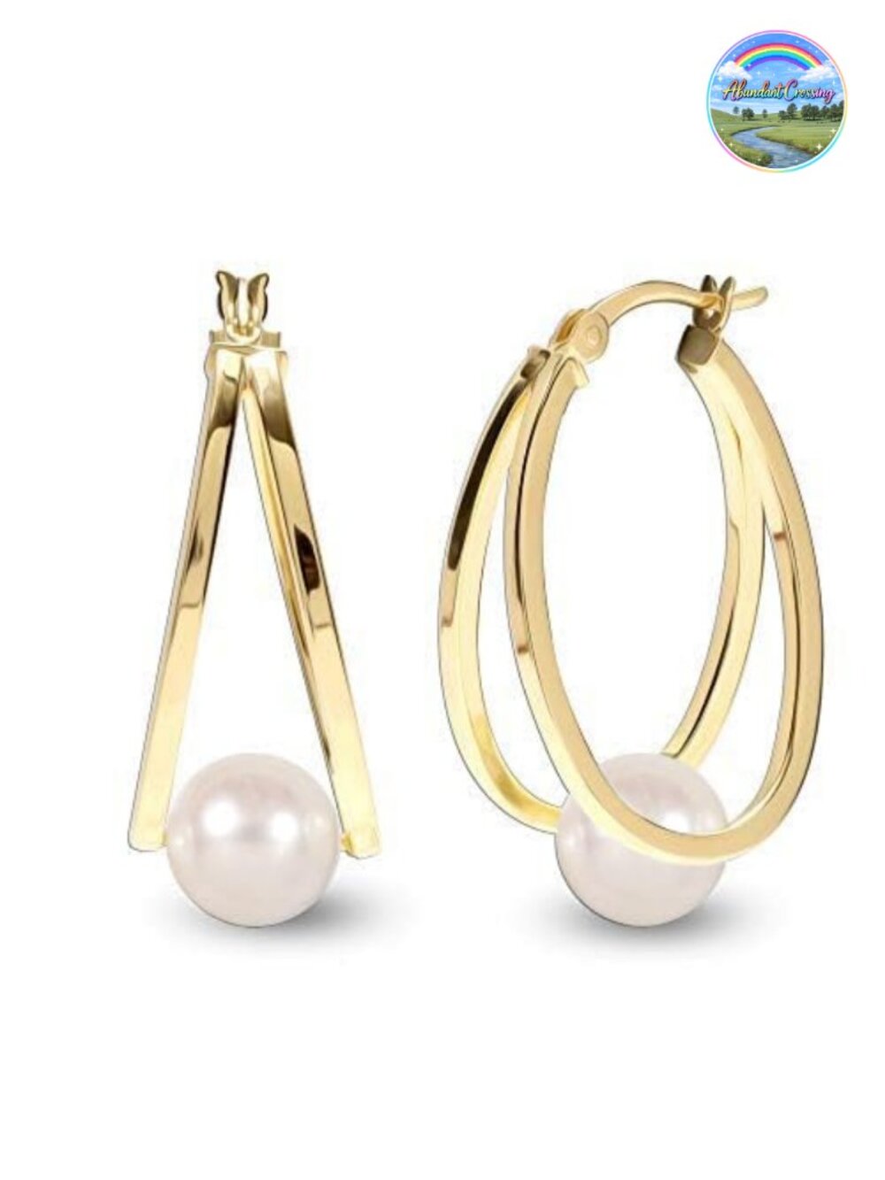Sterling Silver Pearl Hoop Earrings Click-Top Medium Hoops